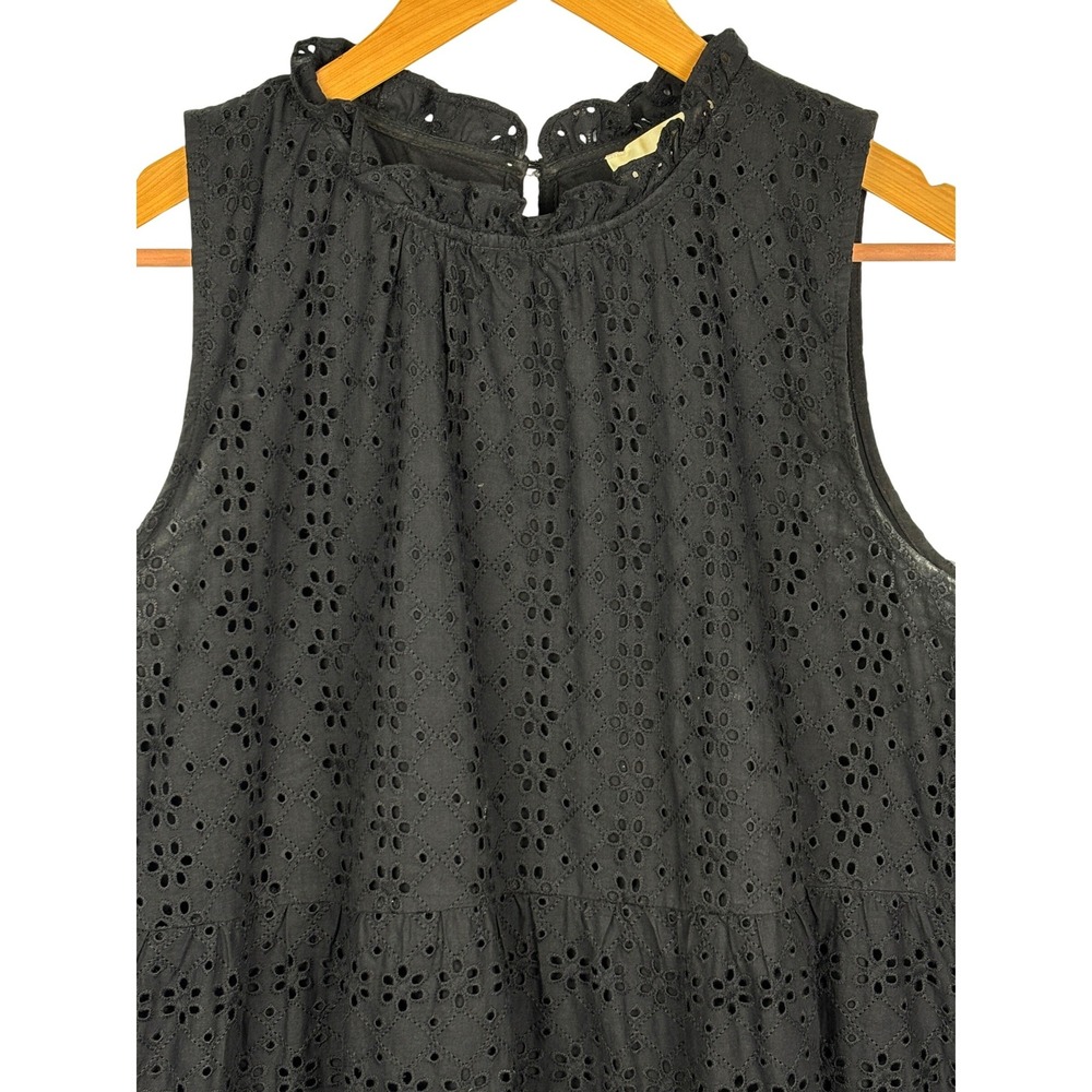 LOFT Womens Sleeveless Cotton Tiered Mini Dress Sz M Black Whimsigoth Feminine - Picture 2 of 12
